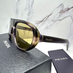 New PRADA Sunglasses Brown Striped Laguna Aviator Shield Mask New
